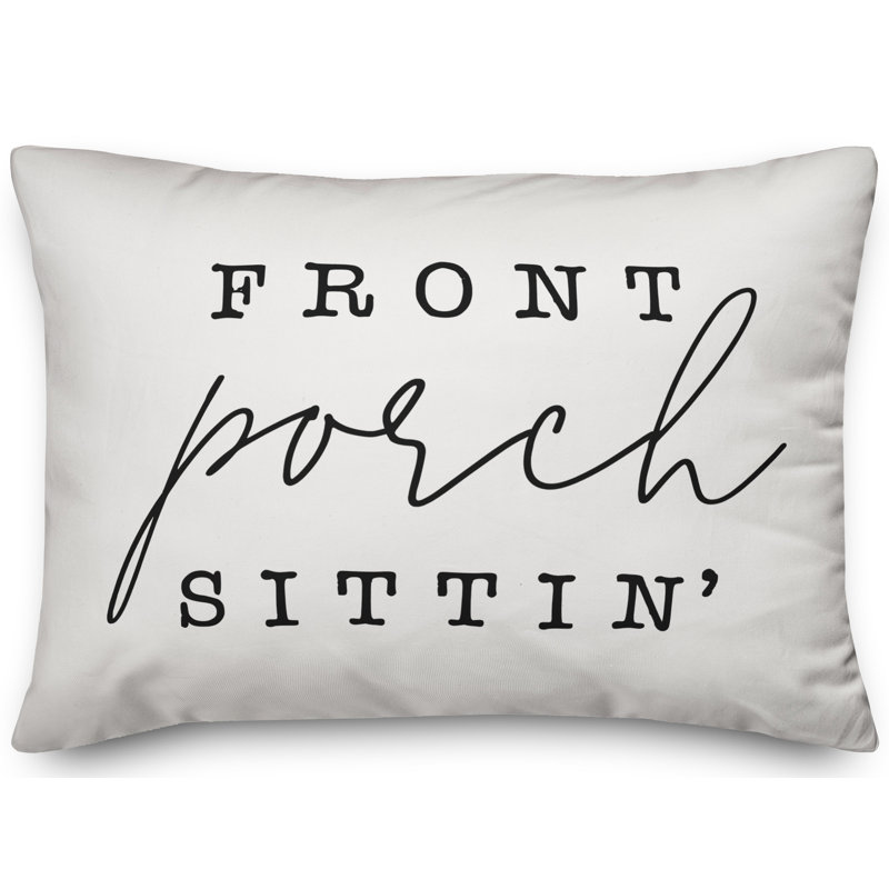  Coussin lombaire intérieur / extérieur Front Porch Sittin ', Blanc cassé / noir