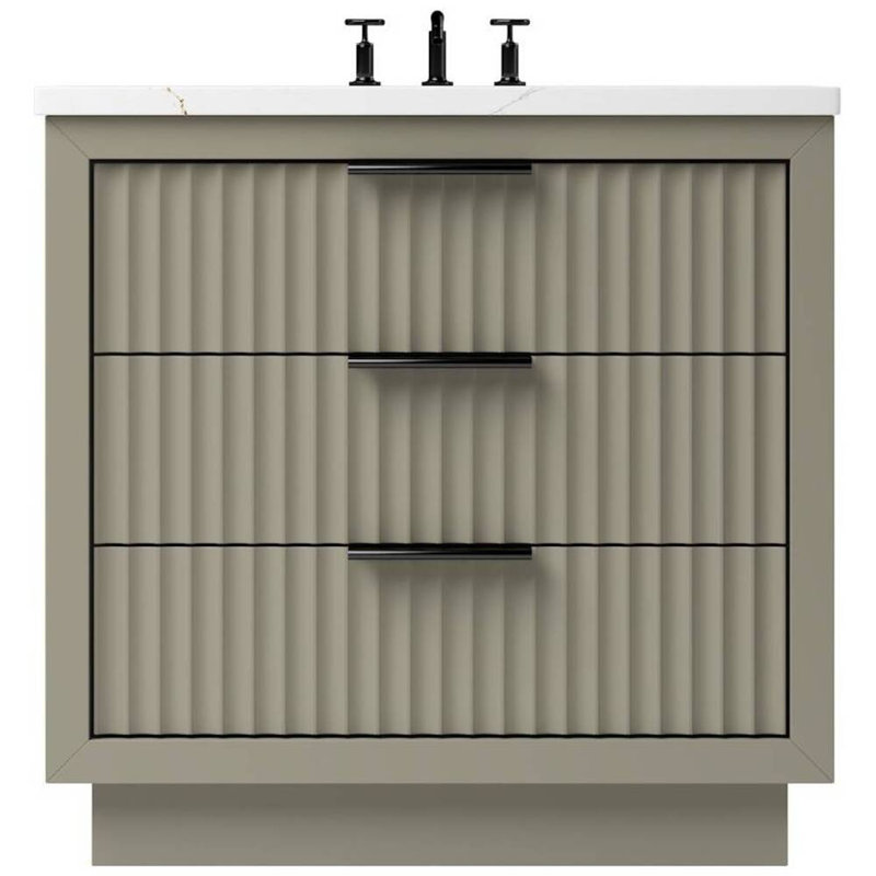 Lecrieú Three-Drawer Single Bath Vanity, French Olive, 48", Matte Black