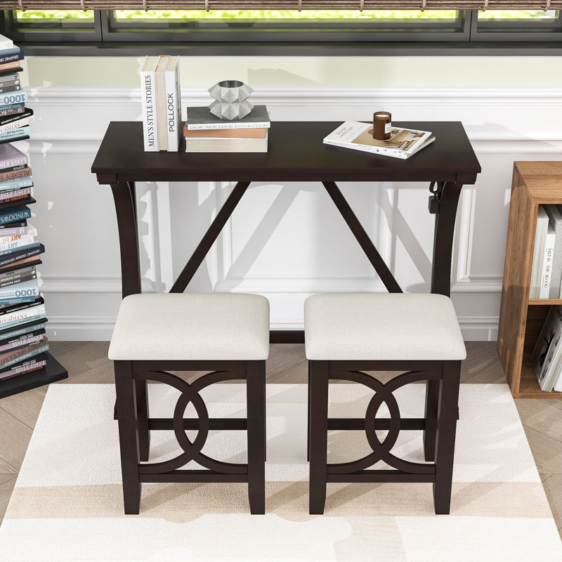 Betsons 3 - Piece Dining Set, Dining Table with USB Port and Upholstered Stools, Espresso, Espresso, Espresso