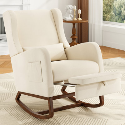 Modern Nursery Rocking Chair with Footrest, Upholstered Accent Armchair with Solid Wood Base by George Oliver