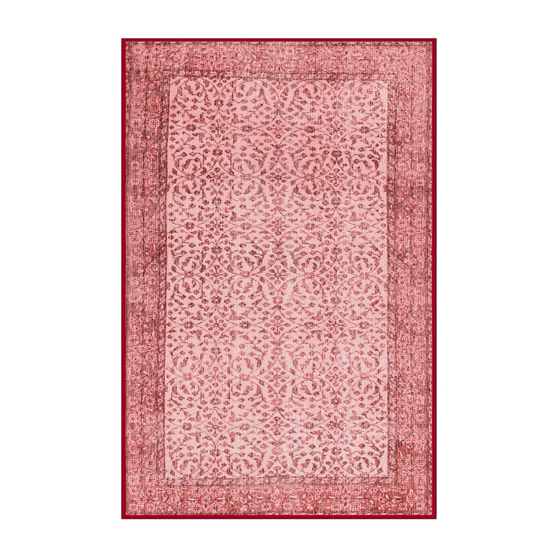 Tapis oriental en laine / polyester tissé à la machine en rouge / rose Marijah, Rectangle 8 pi x 10 pi