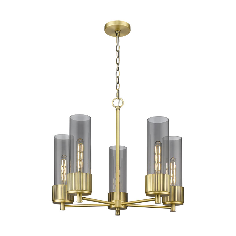 Lustre suspendu à 5 lumières 12 "Bolivar, Laiton brossé, Plaqué couleur fumée