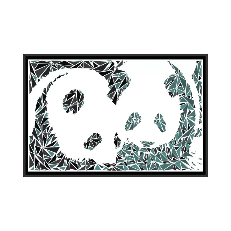 « panda couple », impression sur toile tendue, H 18 po x l 26 po x P 1,5 po, Toile avec cadre noir, Pas de tapis