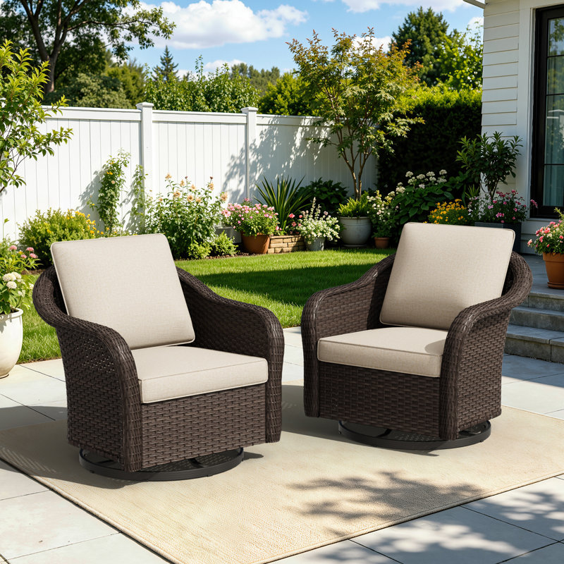 Ensemble de 2 chaises de patio pivotantes avec coussins, Beige