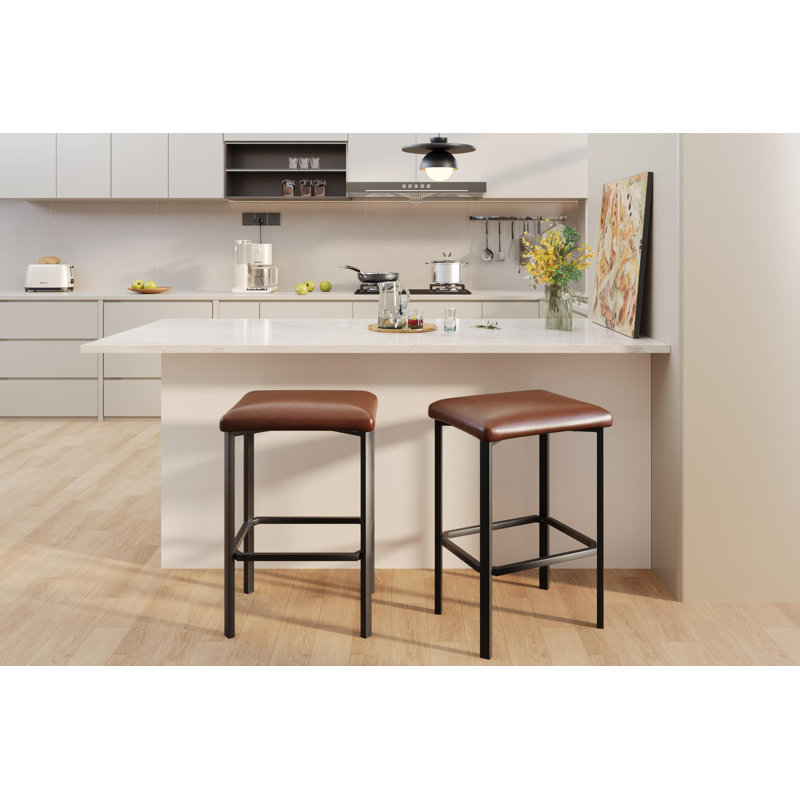 Counter Stool with Metal Frame, Brown, 2