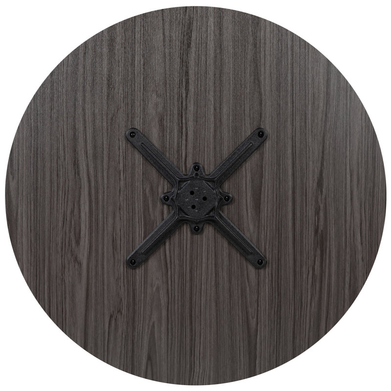 Rustic Gray Round Laminate Conference Table with Cast Iron Base
