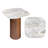 Milos 18" Modern Natural White Marble Square Top End Table, Honey Wood Cylinder Pedestal Base Accent Side Table for Living Room-744142168