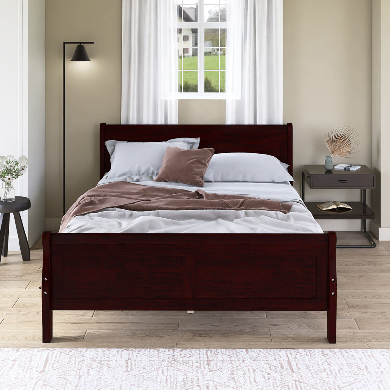 Lit plateforme en bois avec tête de lit, Espresso, Grand lit