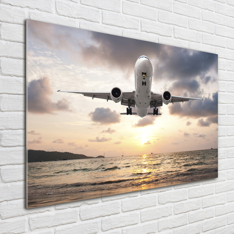 Airplane By The Sea - No Frame Print on Glass