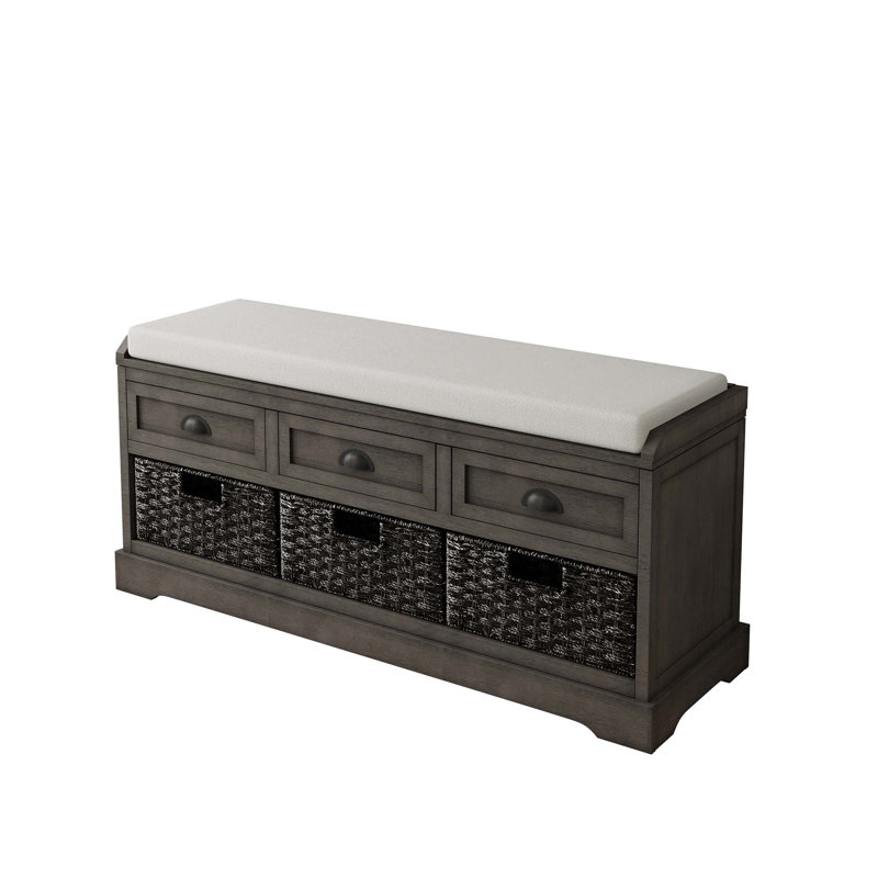 Gokey Linen Blend Upholstered Storage Bench, Gray