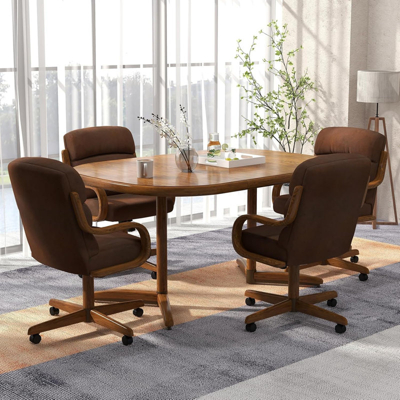 Swivel-Tilt Caster Casual Dining Chair in MOCHA Microfiber with Chestnut