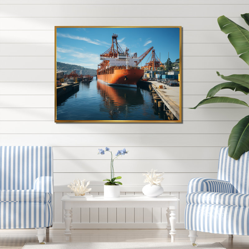 Port Port of Discovery I sur impression sur toile, H 30 po x l 40 po x P 1,5 po, Encadrement doré