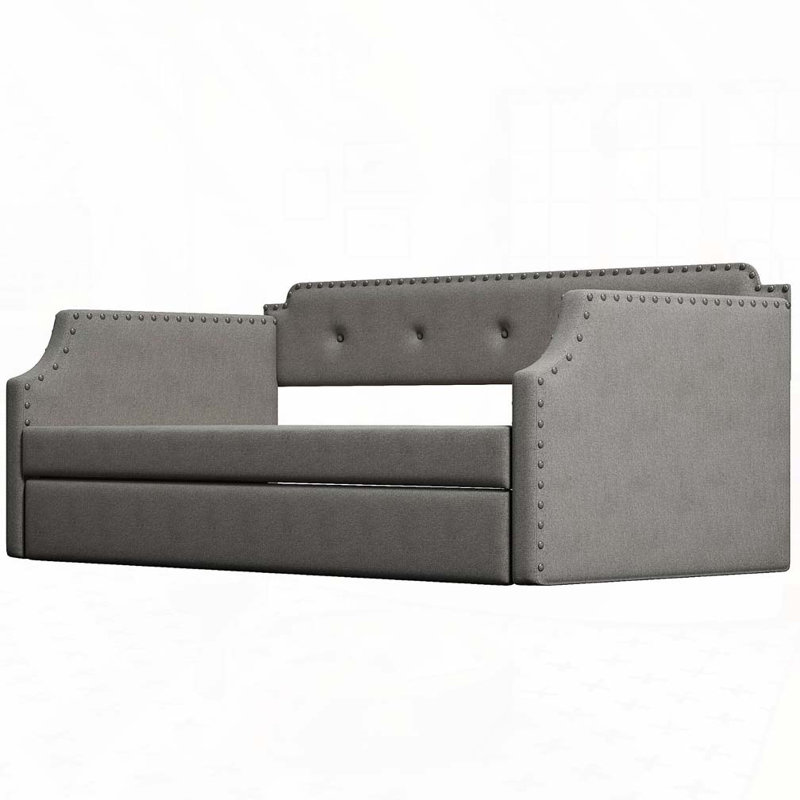 Upholstered Daybed with Trundle, Gray