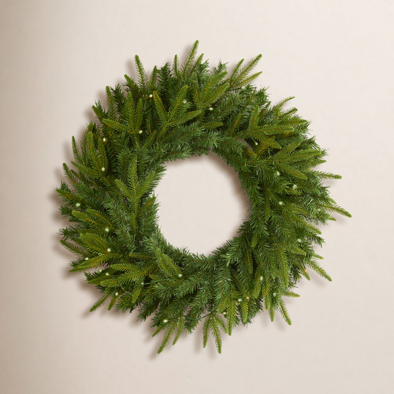 Faux Lighted Pine Silk, Pinecones 24'' Wreath