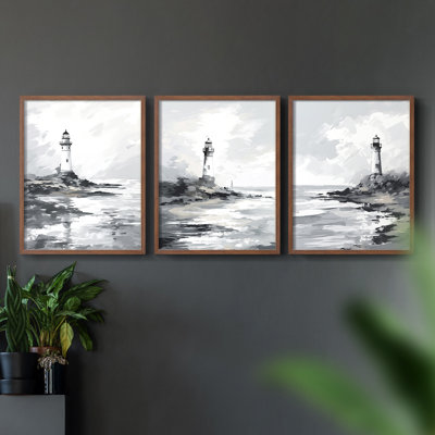 Série Sea and Shore Cxxxi - Ensemble de 3 estampes numériques encadrées - Prêt à être accroché