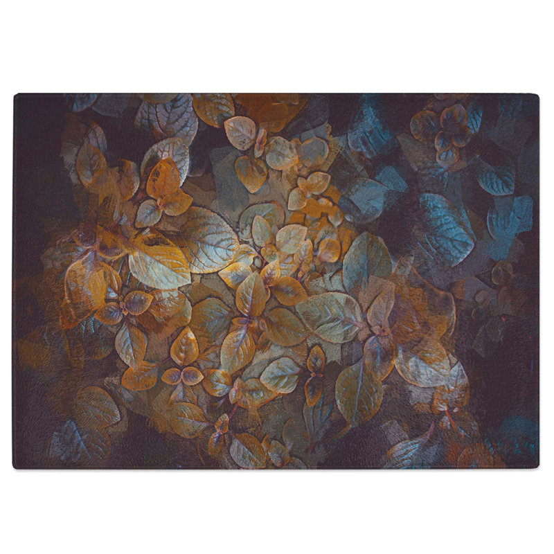 Tempered Glass Pretty Leaves Chopping Board, 39 cm W x 28.5 cm L