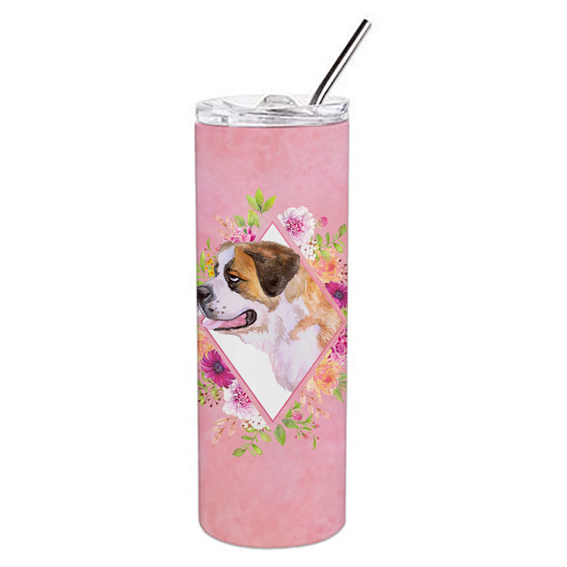 E23BF9F8391D466E9CA4F8DFEBD9A7DB de verre 20 oz à double paroi en acier inoxydable chiot, Saint-bernard brun, Rose