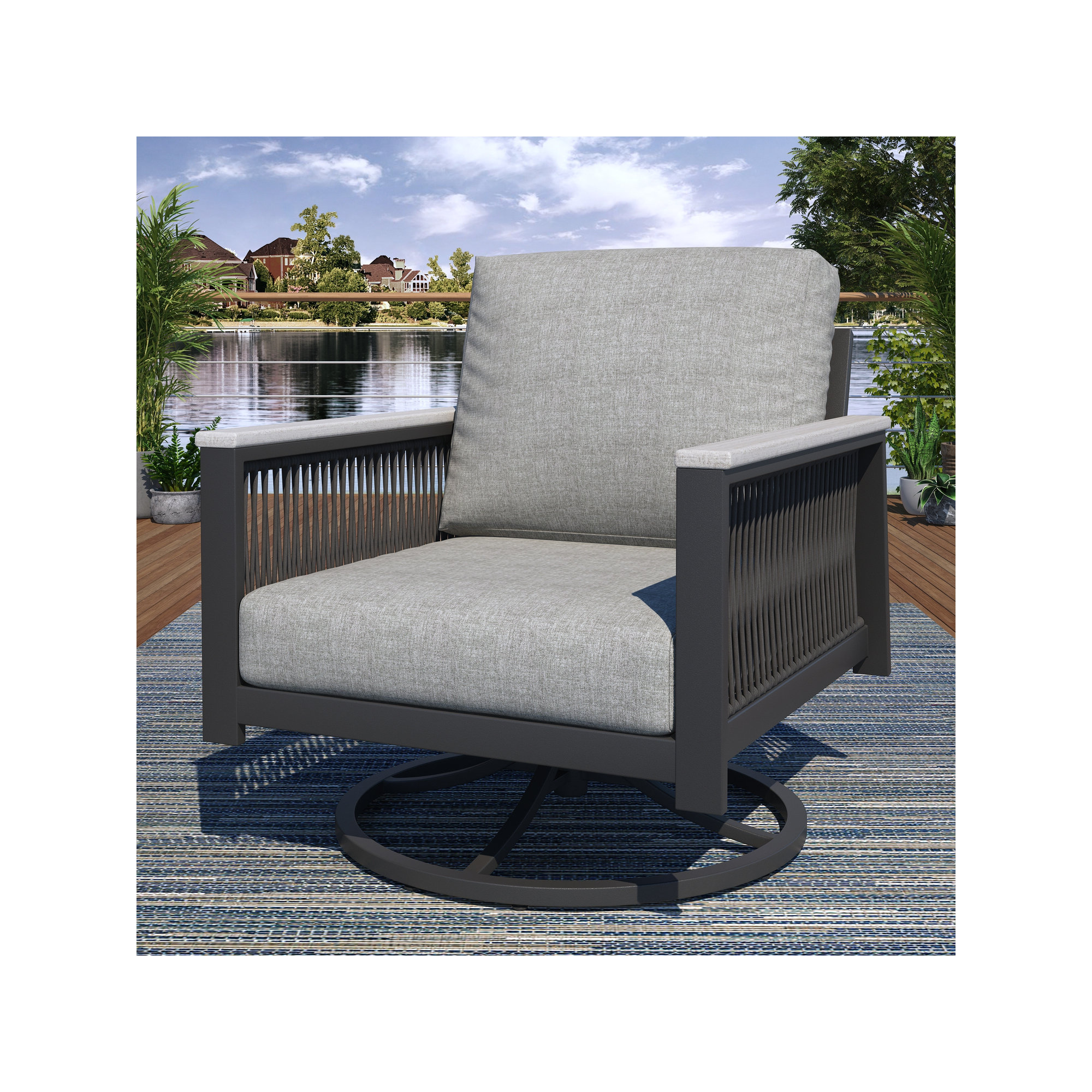 Townsend Outdoor Townsend Swivel Rocker Metal Chair with Sunbrella® Cushion, Canvas Granite Sunbrella® Canvas