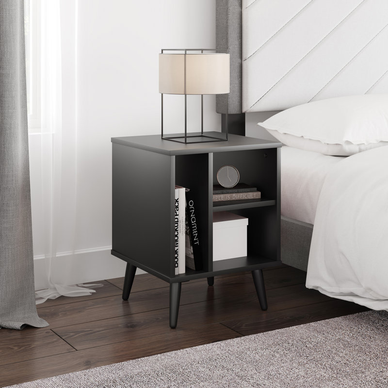 Warwick Geometric Open Bedside Nightstand End Table, Black
