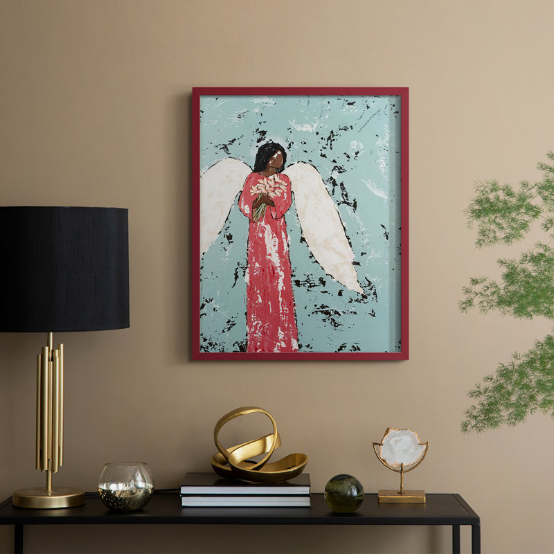 EarthlyAngelI, reproduction encadrée - bois massif, H 11 po x l 9 po, Rouge