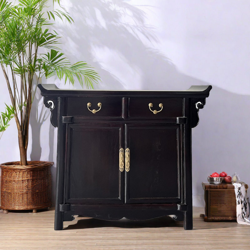 New Chinese Style Old Elm Wood Shoe Cabinet 10 Pair Shoe Storage Cabinet, Black