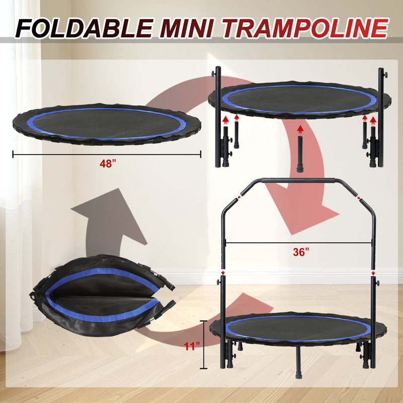 Mini trampoline pliable avec bandes élastiques - Capacité de 330 lb, rebond portatif pour adultes et enfants