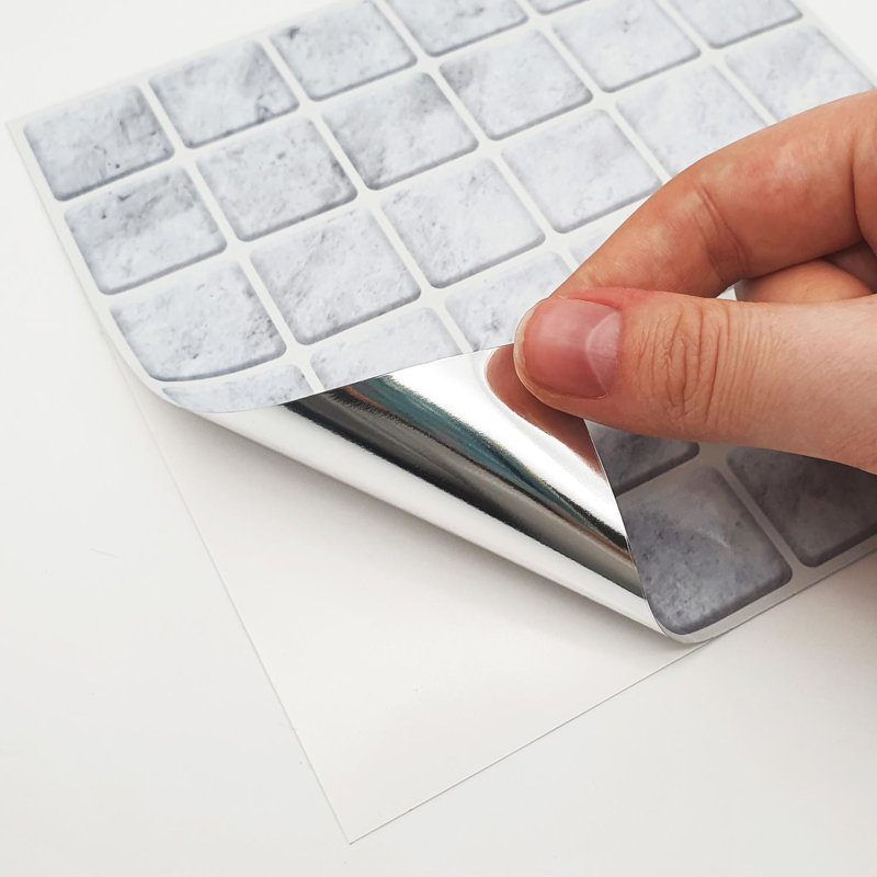 Aluminum Film Peel and Stick Field Tile Sticker 15cm W x 15cm L, Light Marble