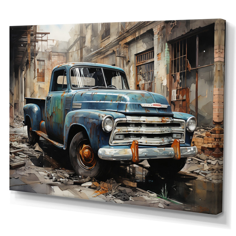 Élégance industrielle camionnette - transport mural, H 34 po x l 44 po x P 1,5 po, Toile tendue