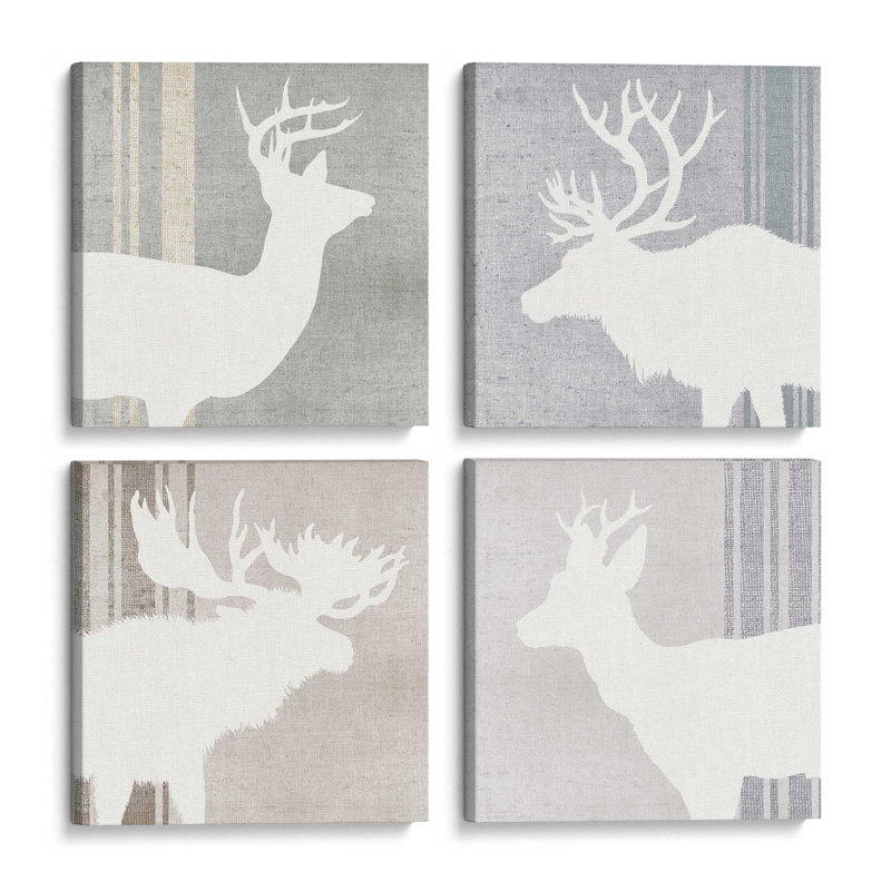 Antlered Silhouettes Set of 4, 24" H x 96" W, Wrapped Canvas