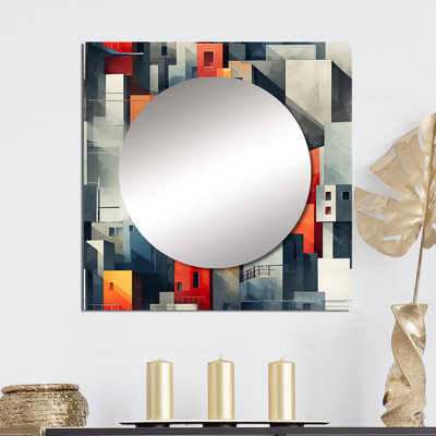 Motif de mur gris rayé cubique - miroir mural carré moderne pour la chambre à coucher