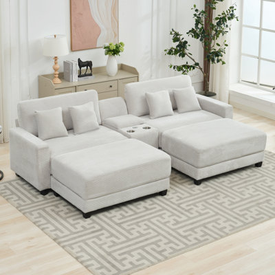 Cottie 111.8 " Corduroy U-Shaped Sectional with Ottoman