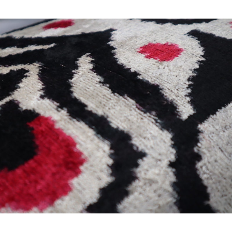 Velvet Geometric Lumbar Pillow Cover & Insert, Black/White/Red Geometric 2