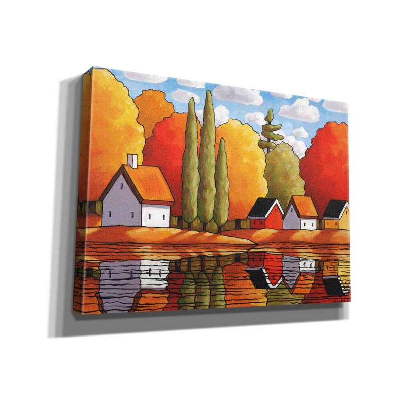 'Fall Water Cabin Reflections' by Cathy Horvath-Buchanan, Canvas Wall Art, 40" H x 54" W x 1.5" D