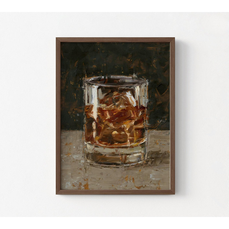 «Cocktail Hour Whiskey On The Rocks», reproduction d'art encadrée avec verre à whisky, liqueur forte, impression d'art bar, cadeau d'amant de whisky, art mural encadré