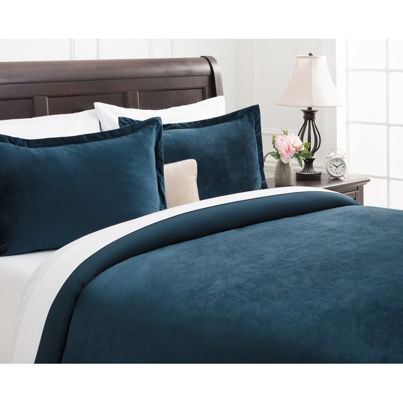 Ensemble de housse de couette réversible en velours Chanasya, Housse de couette simple + 1 taie décorative et 1, Indigo