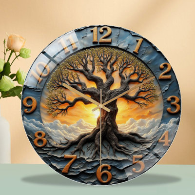 Horloge murale en bois fabriquée à la main avec art coucher de soleil - Horloge murale moderne en verre 12 po