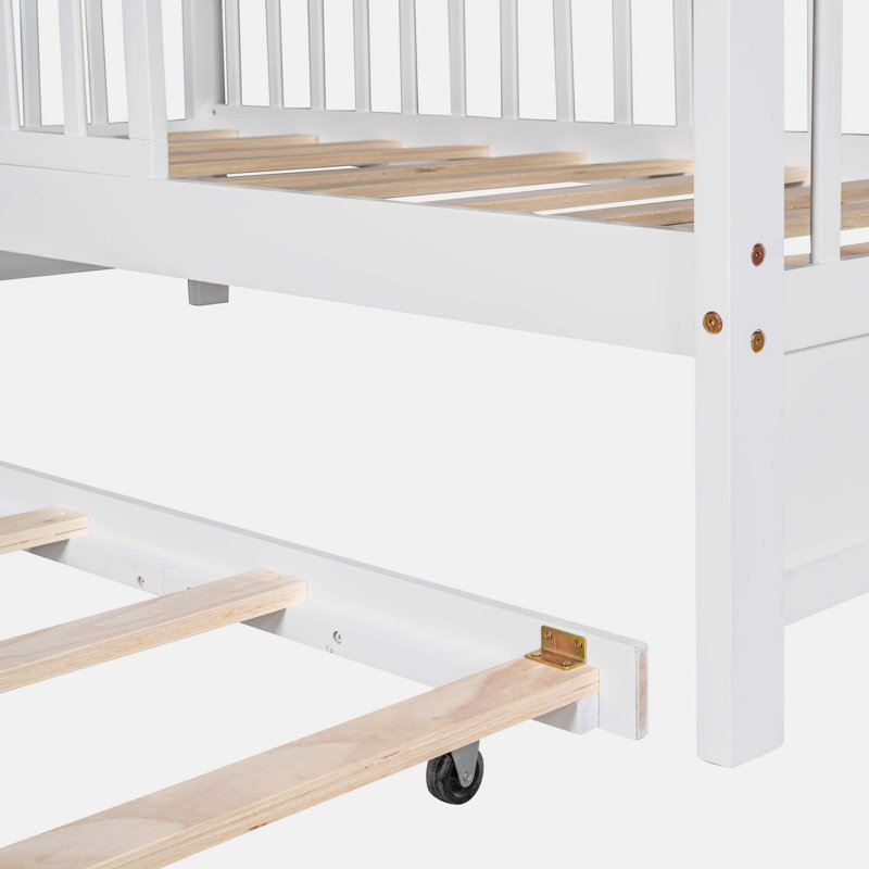 Lit gigogne en bois, Blanc, Double