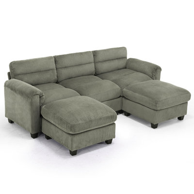 Efaz 5-Piece Corduroy Upholstered Modular Sectional, 2 Ottomans, Pillowtop Arm