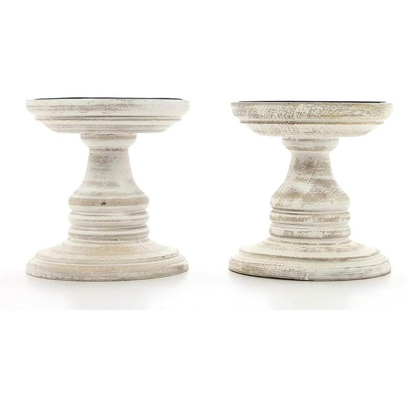 Set Of 2  Wood Pillar Holders . Ideal Gift For Weddings, Special Occasion, Spa, Aromatherapy Settings, Candle Gardens W1
