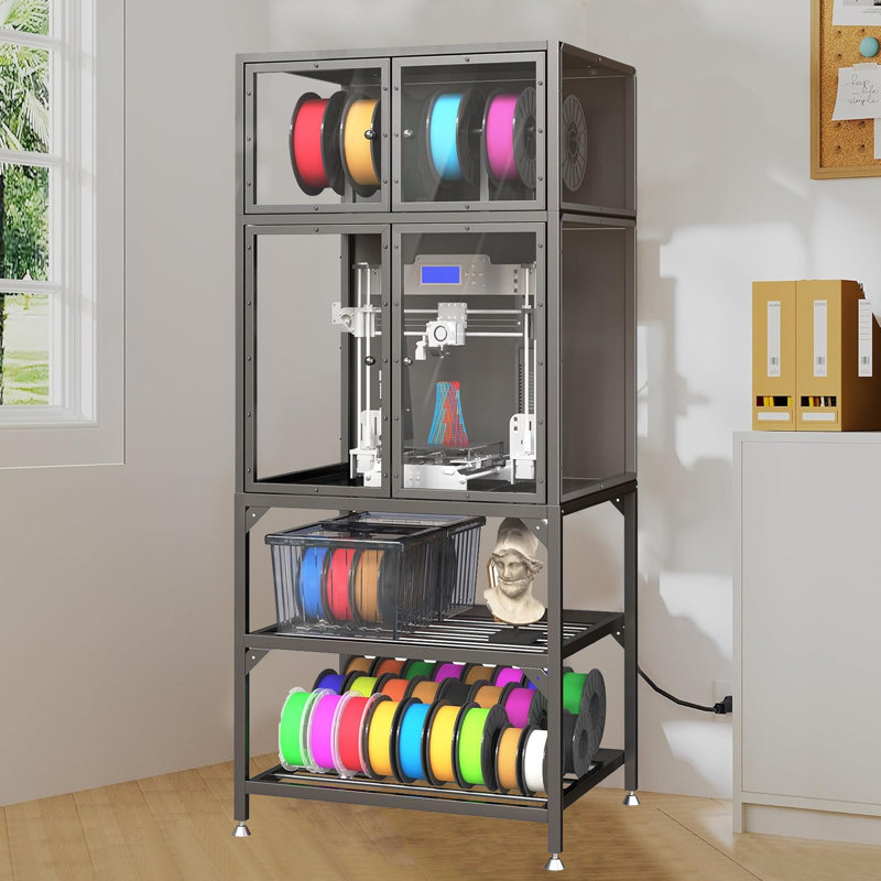 Établi professionnel avec imprimante 3D silencieuse - équipé d'un support de rangement de consommables pour imprimante 3D double couche et d'un large bureau, conception à l'épreuve de la poussière, supportant 140 livres.