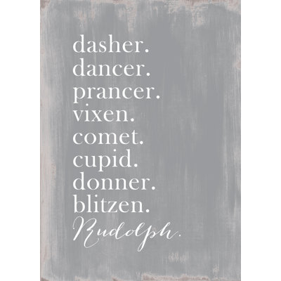 Distressed Gray Wood with Reindeer Names 1 Piece Wrapped Canvas Wall Art