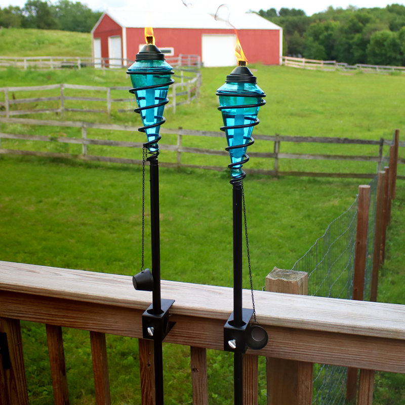 Schofields Swirled Glass 2-in-1 Citronella Garden Torch Set with Adjustable Height - Set of 2, Blue, 2