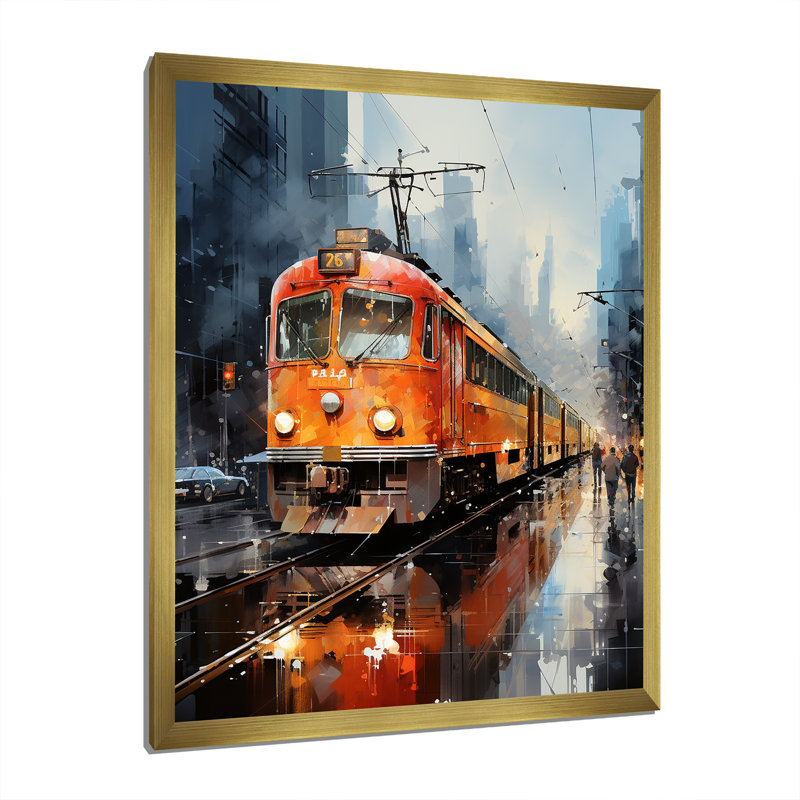 «Orange Train Journey I», reproduction sur toile, Encadrement doré, H 40 po x l 30 po x P 1,5 po
