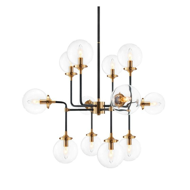 Lustre spoutnik en laiton Valentino, Or antique, Effets brisés, 61" Length x 27" Height