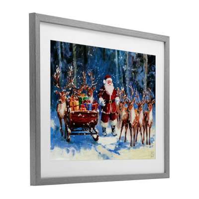 Père Noël renne et traîneau imprimé sous verre, design par Sara Culpepper