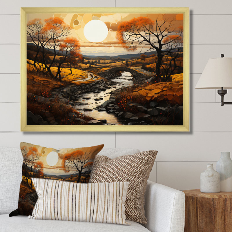 «Countryside the Old Bridge IV», reproduction sur toile, H 34 po x l 44 po x P 1,5 po, Encadrement doré