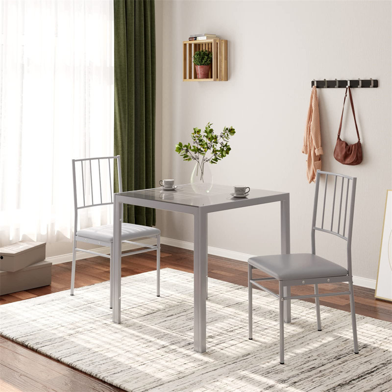 Dorrien Glass Top Metal Base Dining Table, Grey