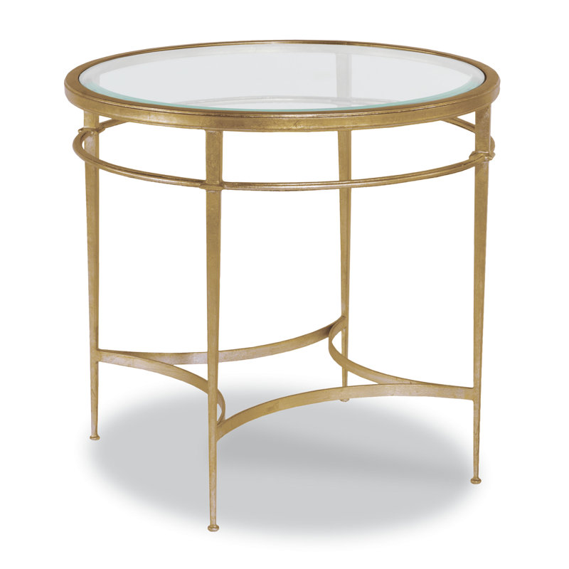 Madeline Glass Top End Table, Gold, 28"H x 30"W
