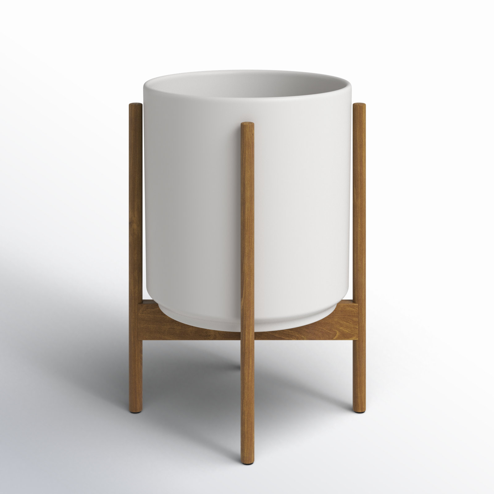 Riverside Handmade Ceramic Pot Planter, White/Teak, 18.25" H x 12.6" W x 12.6" D