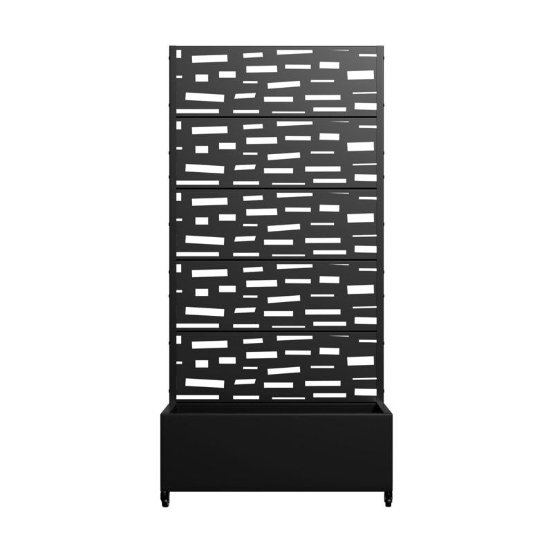 Boîte à fleurs en métal avec treillis et roues, Roues de H 72 po x l 35 po x P 16 po, Brun